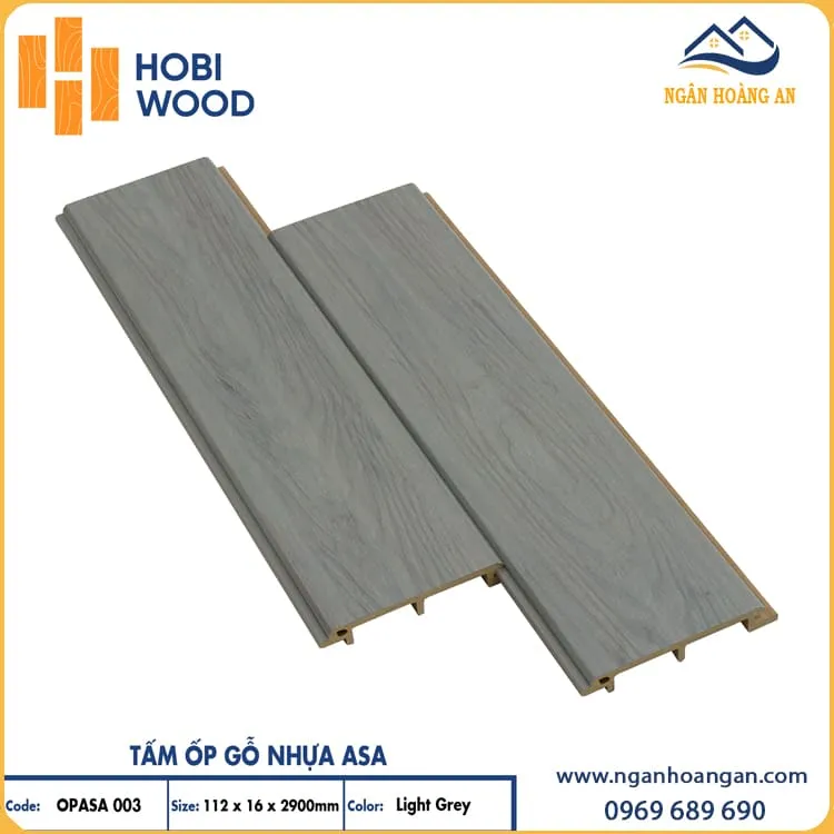 Tấm Ốp Vách Ngoài Trời Phủ ASA Hobiwood OPASA 003 Light Grey Tấm Ốp Vách Ngoài Trời Phủ ASA Hobiwood OPASA 003 Light Grey